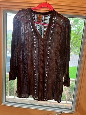 Johnny Was Grey Jaxon Geometric Embroidered Tunic.